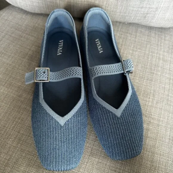 Vivaia Square Toe Margot Mary Janes Shoes Flats Denim Blue Size 35 US Sz 5 - Picture 4 of 10